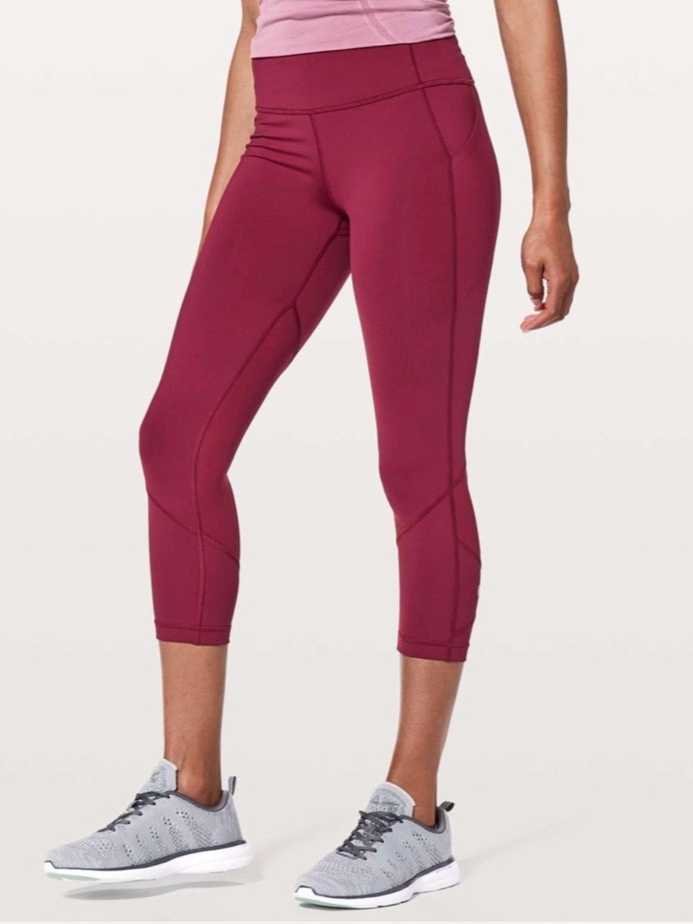 Lululemon Pace Rival Crop 22” Leggings Cropped Pockets Stretch Ruby Wine Red 4